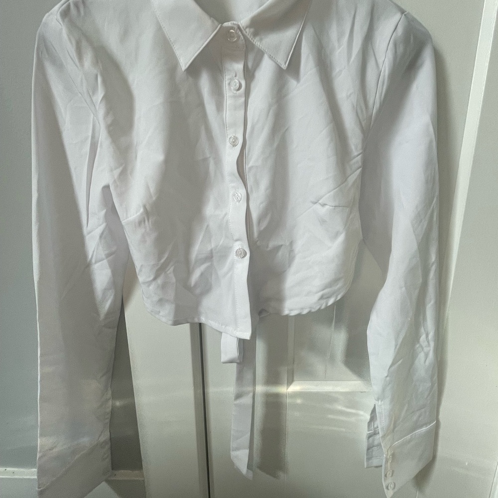White Crop Top with Button-Down Style